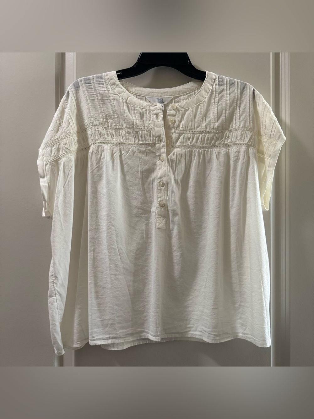 Time and Tru Cream Pintuck Button-Front Blouse